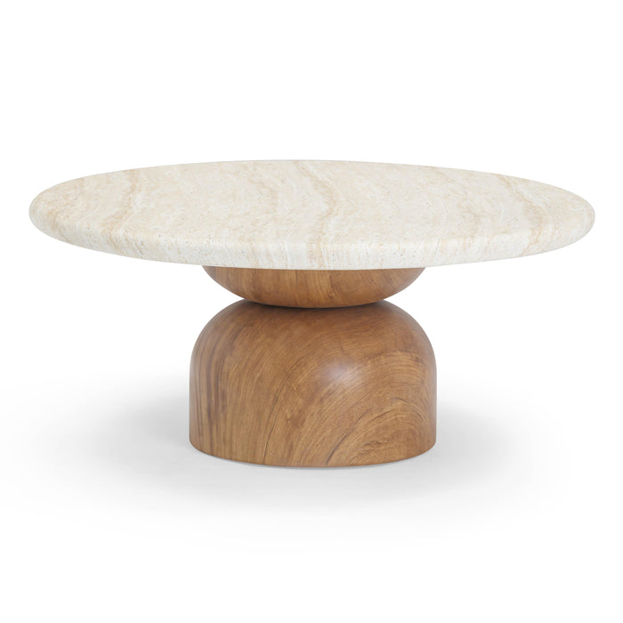 Cynthia 36" Faux Travertine Concrete Indoor/Outdoor Coffee Table - Home And Beyond