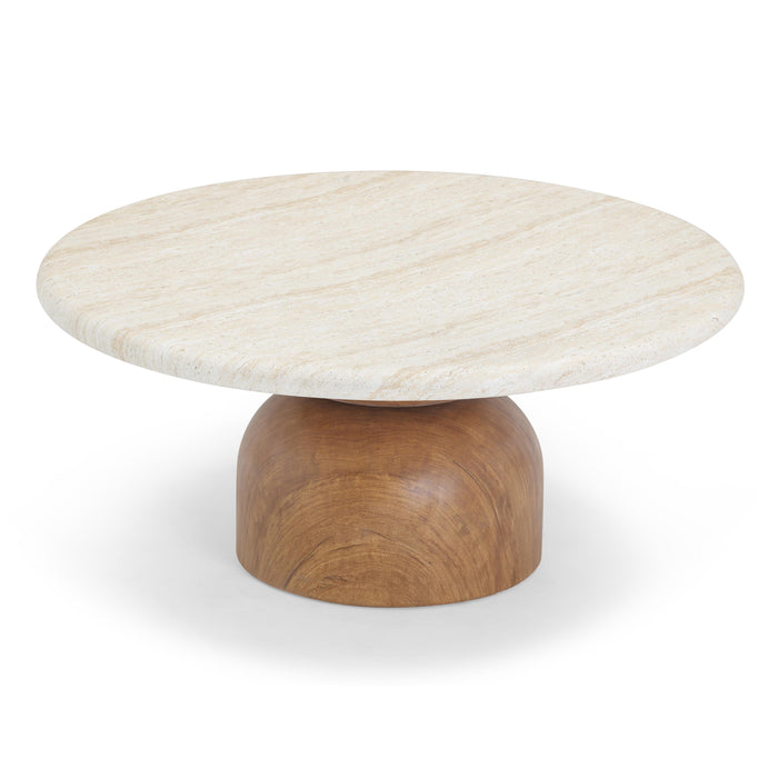Cynthia 36" Faux Travertine Concrete Indoor/Outdoor Coffee Table - Home And Beyond