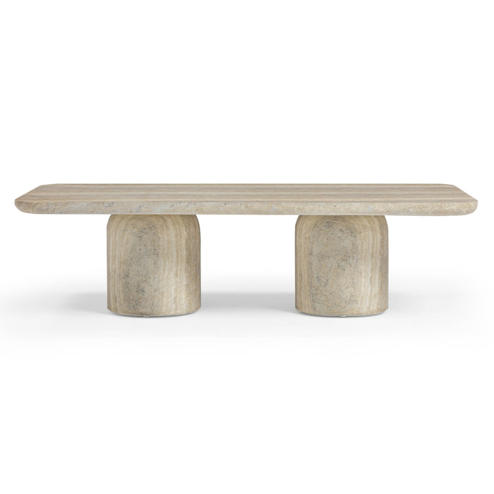 Tyche 55" Faux Travertine Indoor/Outdoor Concrete Rectangular Coffee Table - Home And Beyond