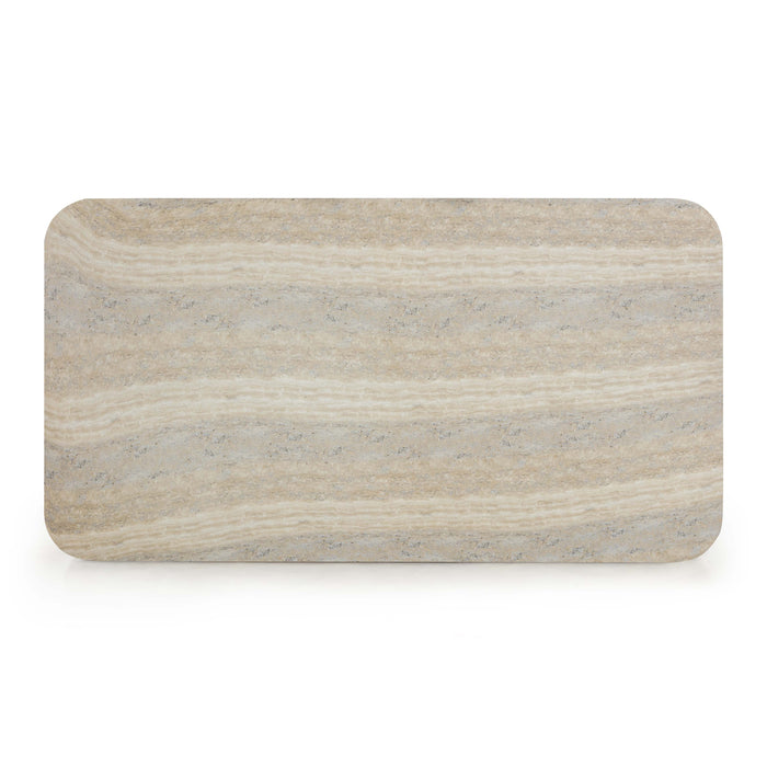 Tyche 55" Faux Travertine Indoor/Outdoor Concrete Rectangular Coffee Table - Home And Beyond