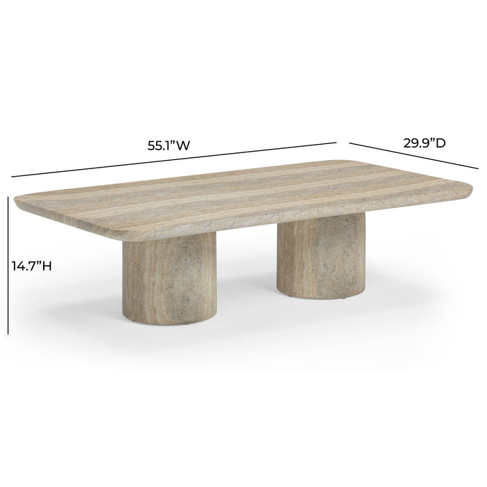 Tyche 55" Faux Travertine Indoor/Outdoor Concrete Rectangular Coffee Table - Home And Beyond