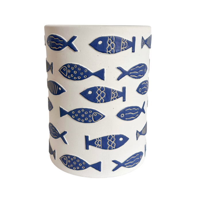 Tempest Indoor/Outdoor Ceramic Table in Blue Fish - Home And Beyond