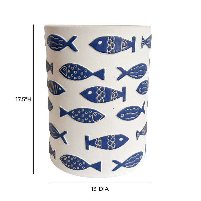 Tempest Indoor/Outdoor Ceramic Table in Blue Fish - Home And Beyond