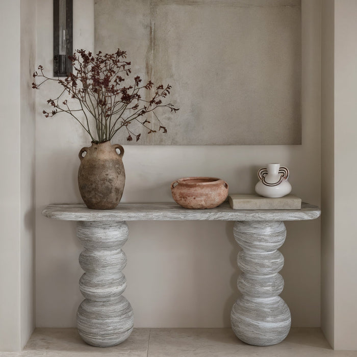 Hyre 59" Faux Stone Indoor/Outdoor Concrete Console Table - Home And Beyond