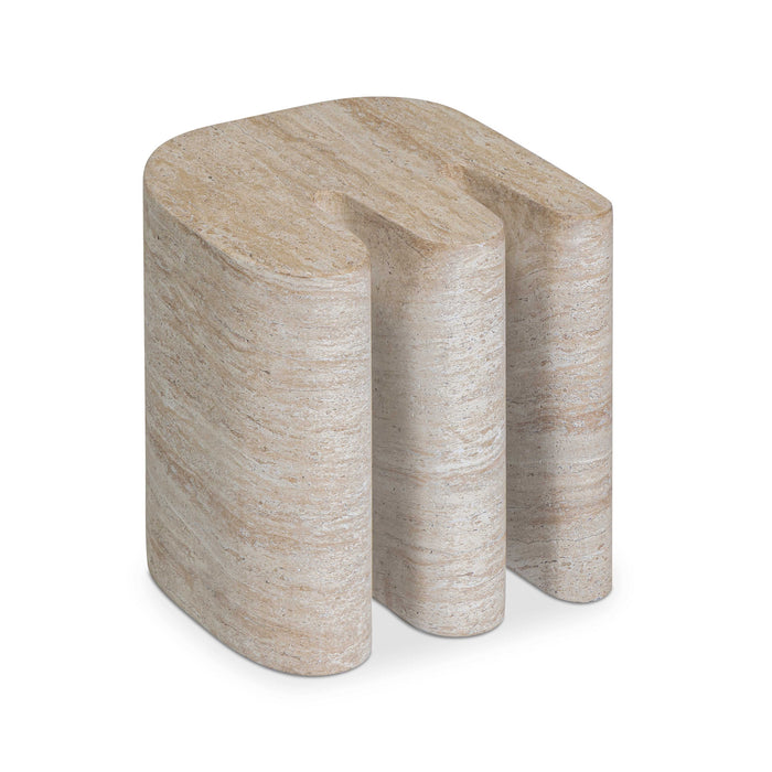 Thyme Faux Travertine Indoor/Outdoor Concrete Side Table - Home And Beyond