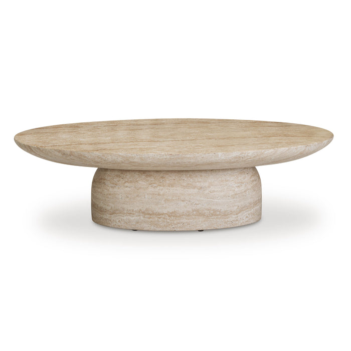Sonia 51" Faux Travertine Indoor/Outdoor Concrete Coffee Table - Home And Beyond