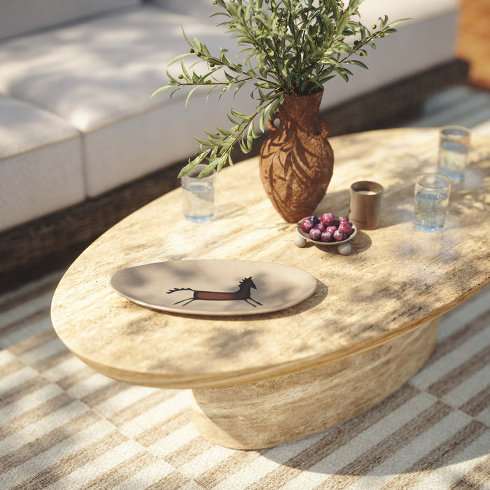 Sonia 51" Faux Travertine Indoor/Outdoor Concrete Coffee Table - Home And Beyond