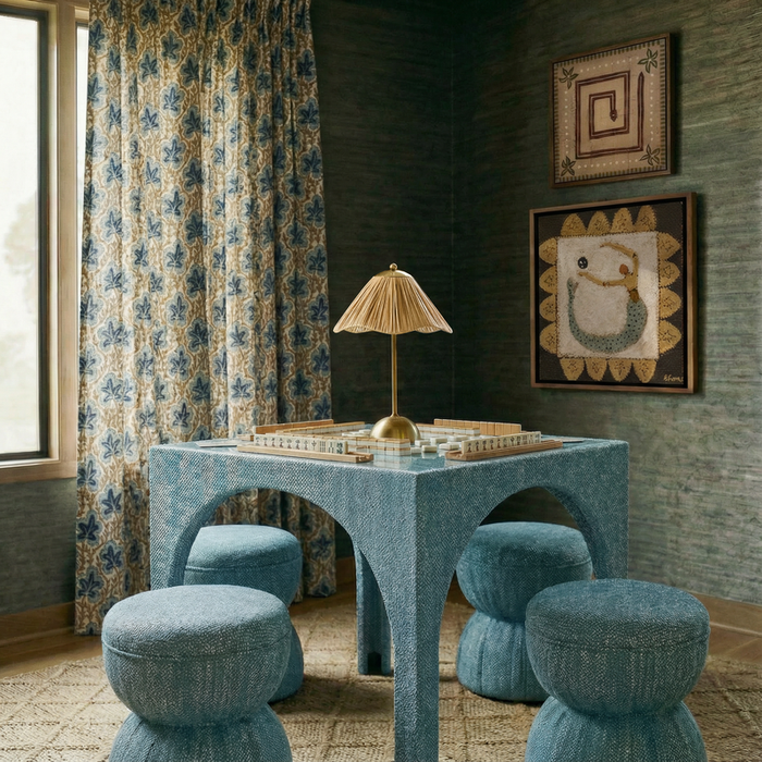 Tomlin Ruched Performance Fabric Game Ottoman - Home And Beyond