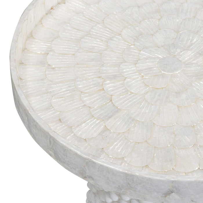 Coast Pearl White Seashell Round Side Table - Home And Beyond