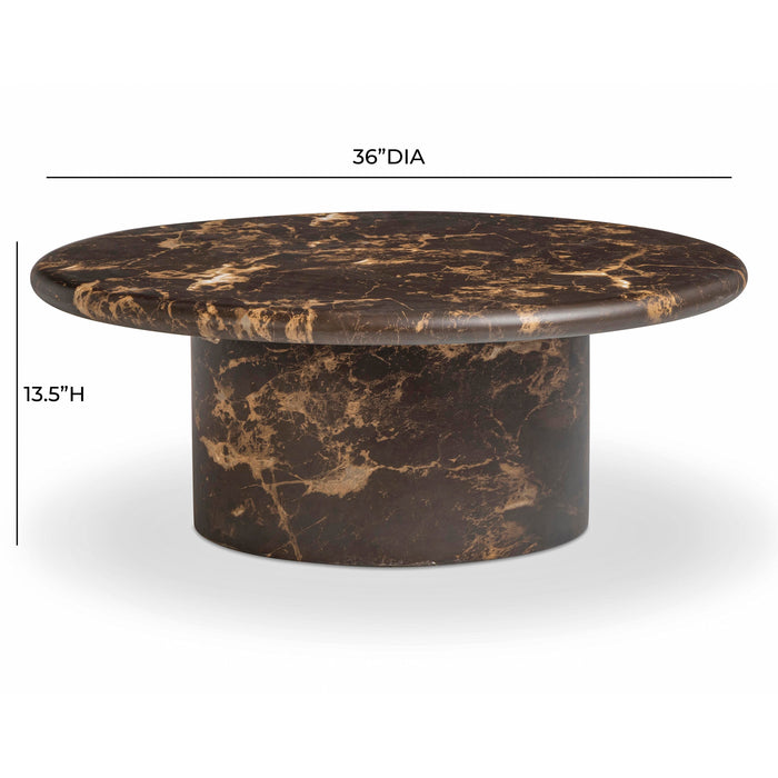 Byron 36" Dark Brown Faux Marble Indoor/Outdoor Concrete Round Coffee Table - Home And Beyond