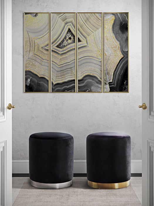 Opal Black Velvet Ottoman -Gold Base - UK - Home And Beyond