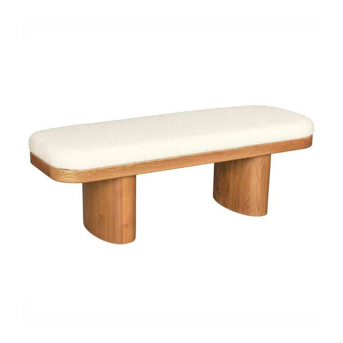 Ollie White Boucle Wooden Bench - UK - Home And Beyond
