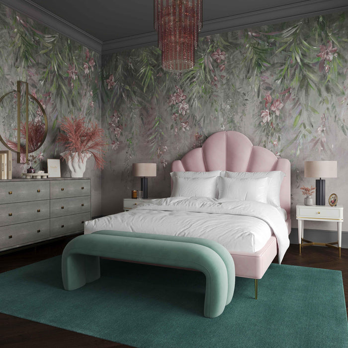 Leigh Green Velvet Channeled Bench - UK - Home And Beyond