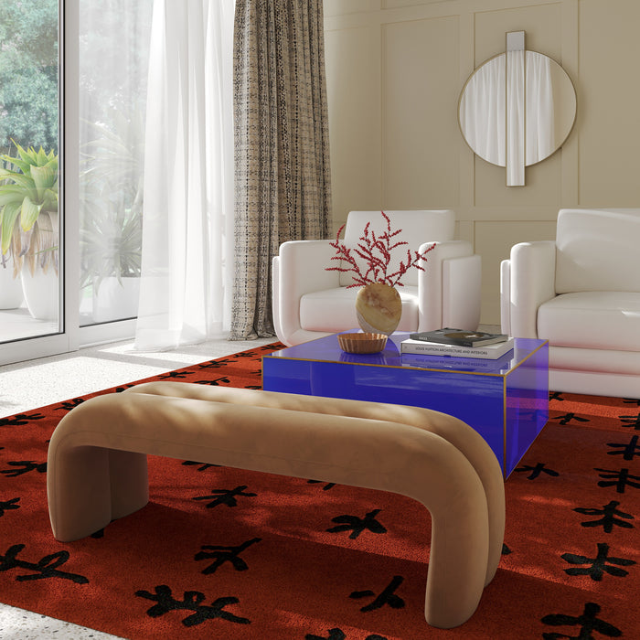 Leigh Taupe Velvet Channeled Bench - UK - Home And Beyond