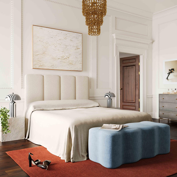 Archie Upholstered Bench in Faded Blue Linen - UK - Home And Beyond