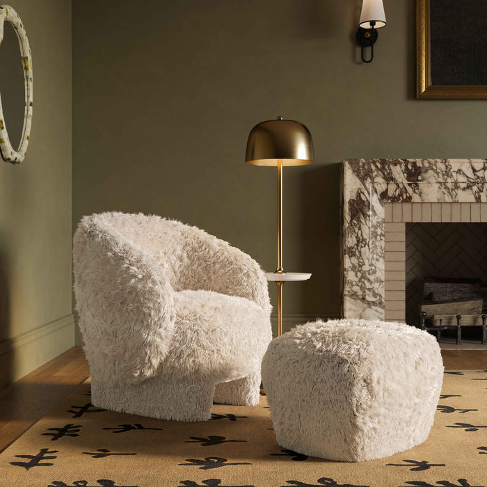 Britt Natural Vegan Shearling Ottoman - Home And Beyond