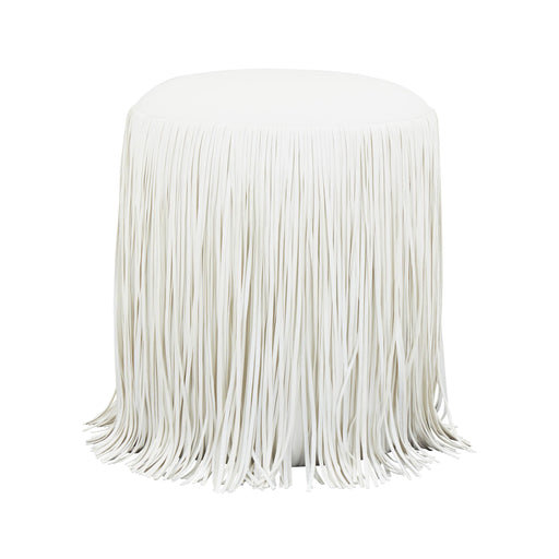 Shag Me Ivory Performance Vegan Leather Ottoman - Home And Beyond