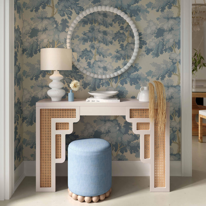 Dex Faded Blue Upcycled Fabric Ottoman - Home And Beyond