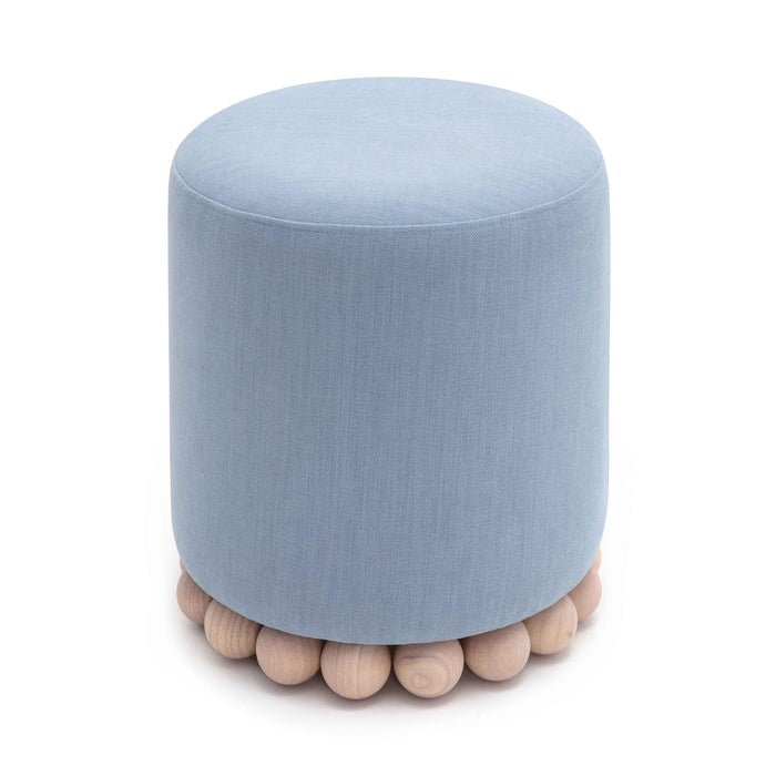 Dex Faded Blue Upcycled Fabric Ottoman - Home And Beyond