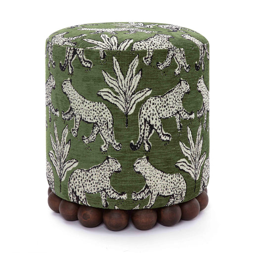 Dex Olive Green Leopard Jacquard Ottoman - Home And Beyond