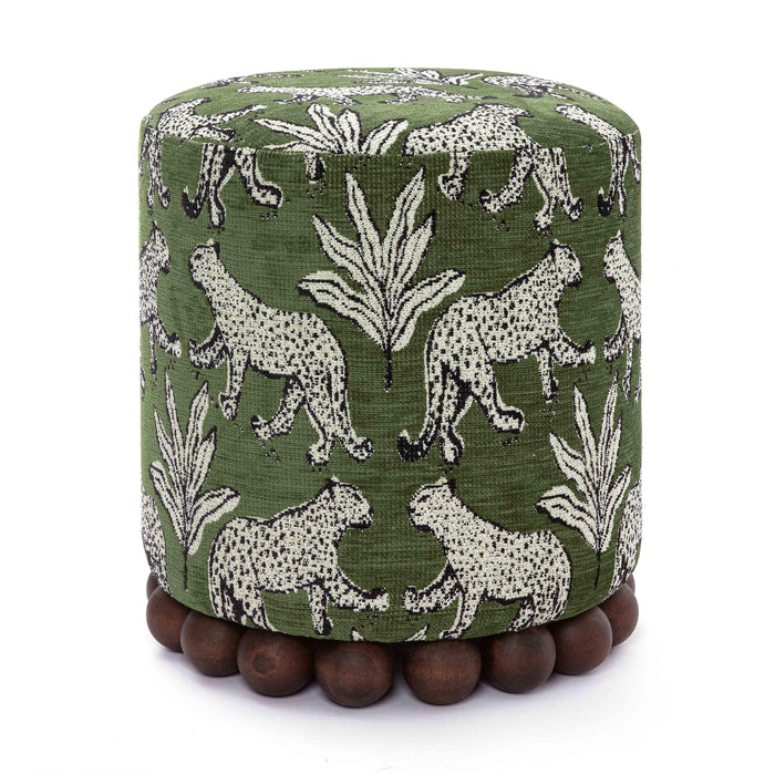 Dex Olive Green Leopard Jacquard Ottoman - Home And Beyond