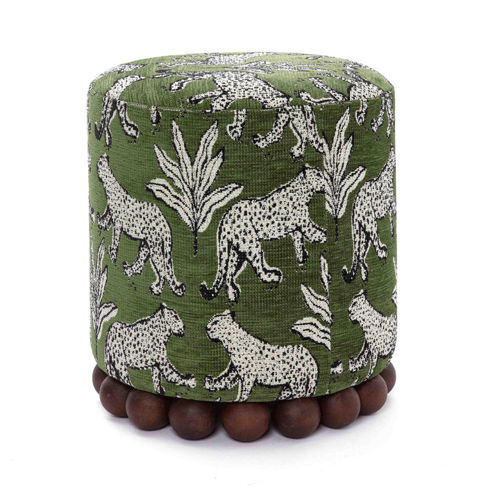 Dex Olive Green Leopard Jacquard Ottoman - Home And Beyond