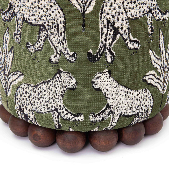 Dex Olive Green Leopard Jacquard Ottoman - Home And Beyond