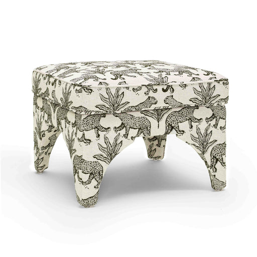 Raji Cream Leopard Jacquard Ottoman - Home And Beyond