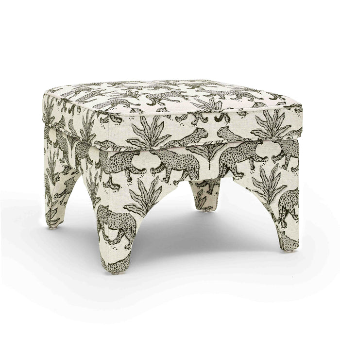 Raji Cream Leopard Jacquard Ottoman - Home And Beyond