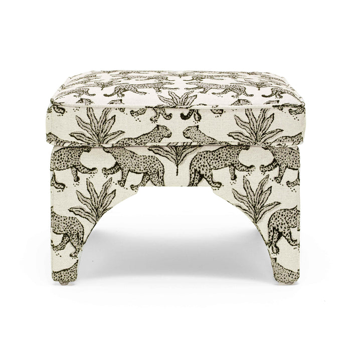 Raji Cream Leopard Jacquard Ottoman - Home And Beyond