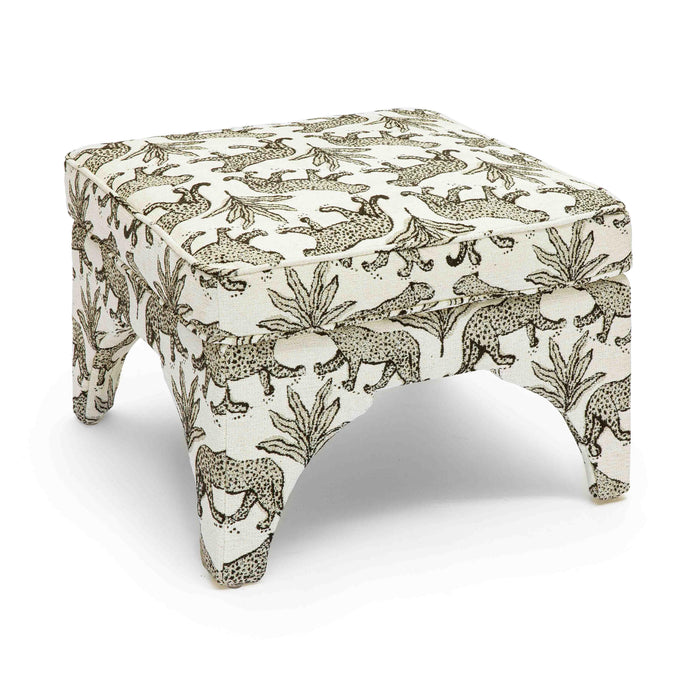Raji Cream Leopard Jacquard Ottoman - Home And Beyond