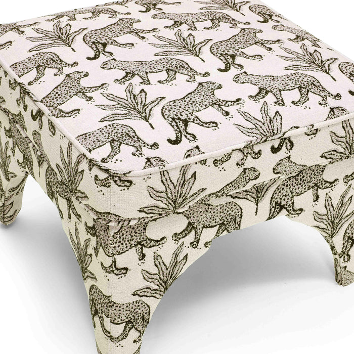 Raji Cream Leopard Jacquard Ottoman - Home And Beyond