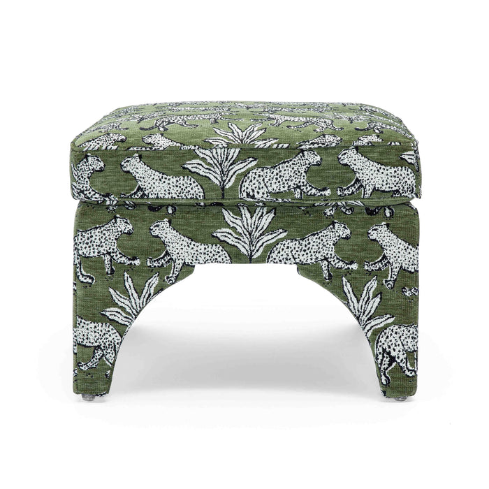 Raji Olive Green Leopard Jacquard Ottoman - Home And Beyond