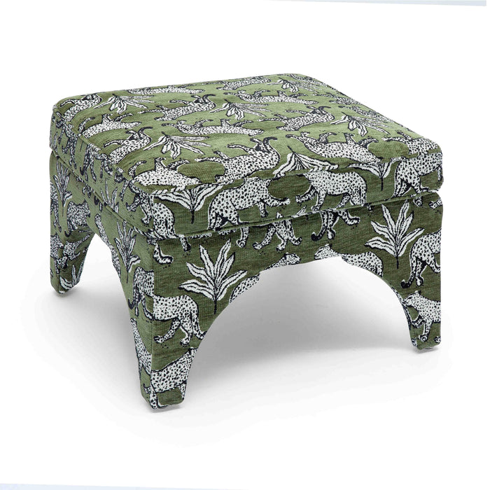 Raji Olive Green Leopard Jacquard Ottoman - Home And Beyond