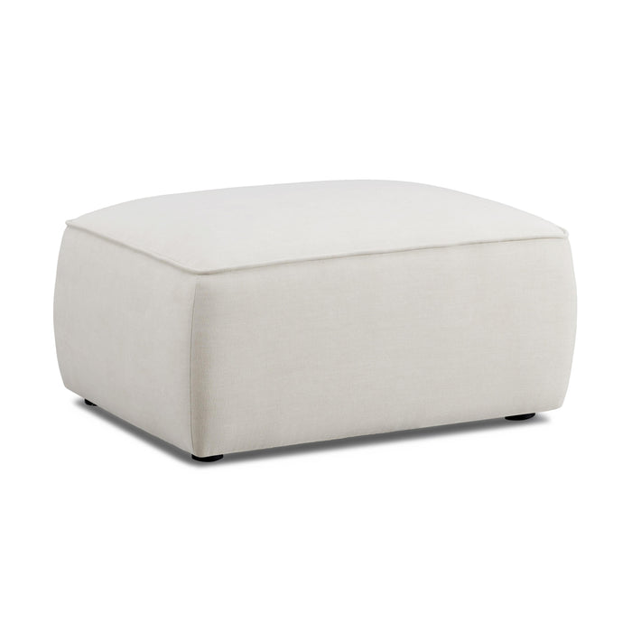 Travie Sand Upcycled Linen Ottoman - Home And Beyond