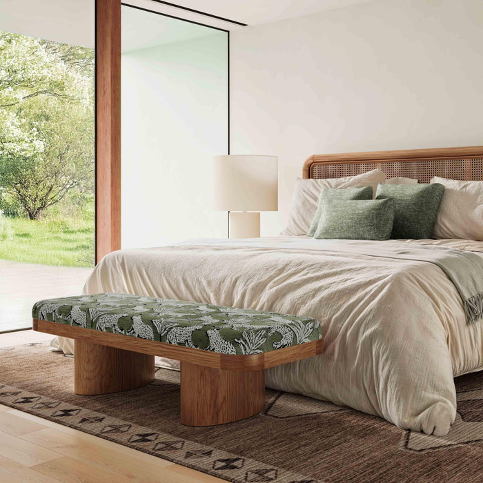 Ollie Olive Green Leopard Jacquard Bench - Home And Beyond