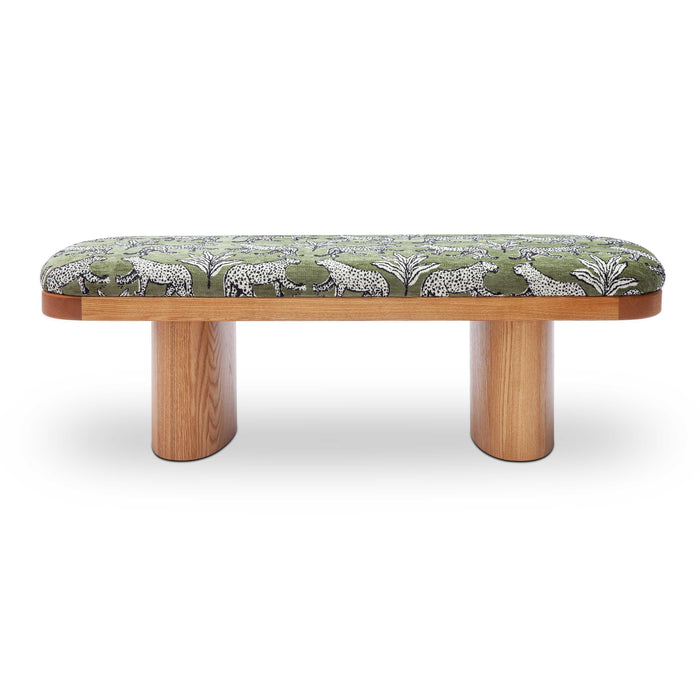 Ollie Olive Green Leopard Jacquard Bench - Home And Beyond