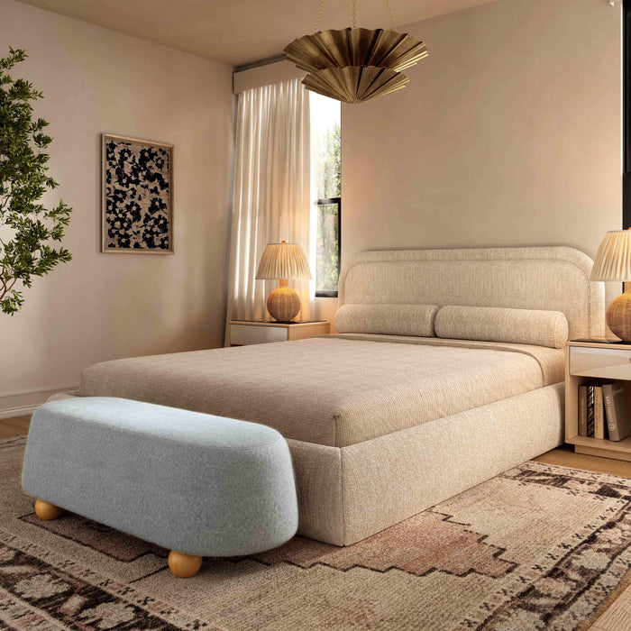 Jaine Stone Grey Loose Mohair Large Ottoman - Home And Beyond