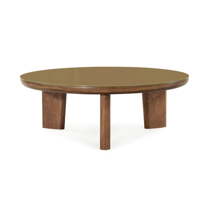 Oani Walnut and Glass Round Coffee Table - Home And Beyond