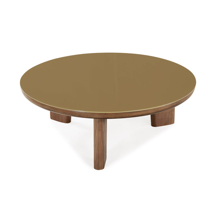 Oani Walnut and Glass Round Coffee Table - Home And Beyond