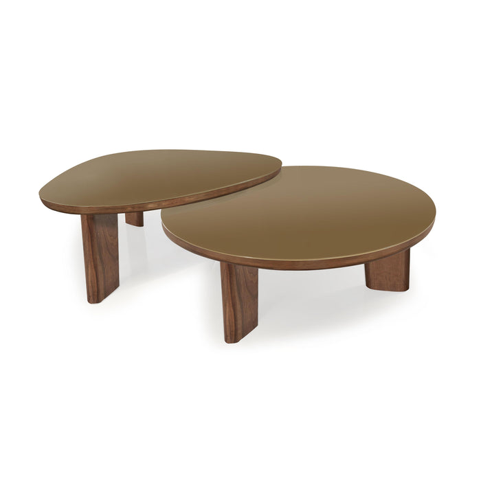 Oani Walnut and Glass Round Coffee Table - Home And Beyond