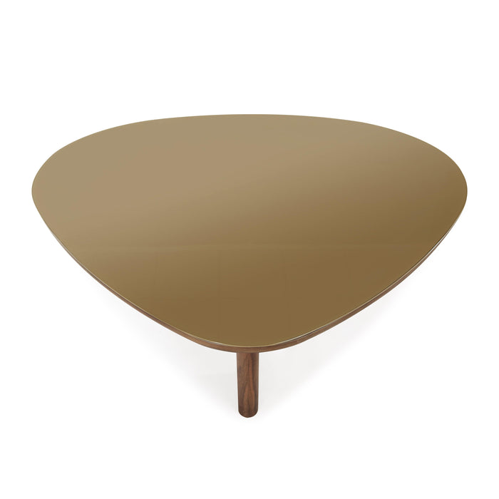 Oani Walnut and Glass Triangular Coffee Table - Home And Beyond