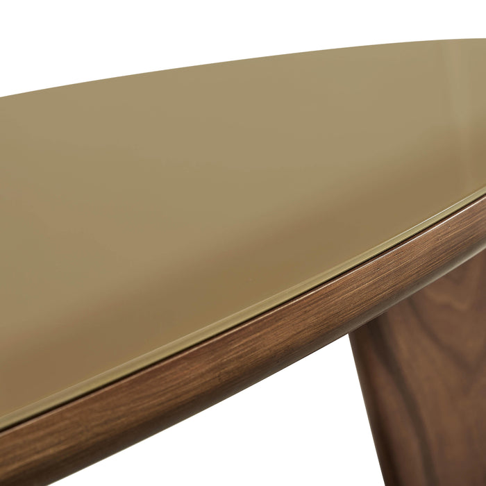 Oani Walnut and Glass Triangular Coffee Table - Home And Beyond