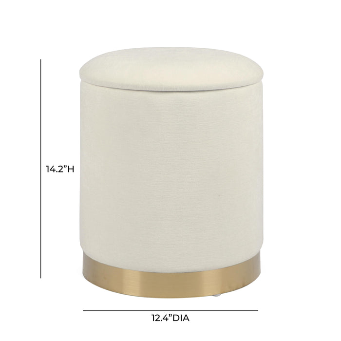 Zoe Cream Chenille Storage Ottoman - Home And Beyond
