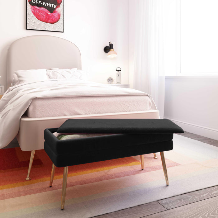 Ziva Black Velvet Storage Bench - Home And Beyond