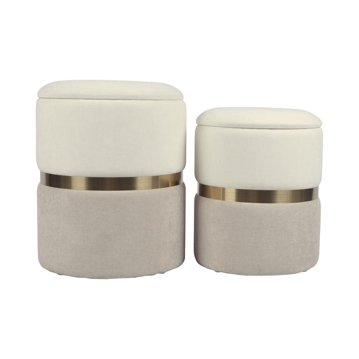 Gigi Cream and Tan Chenille Storage Ottoman - Set of 2 - Home And Beyond