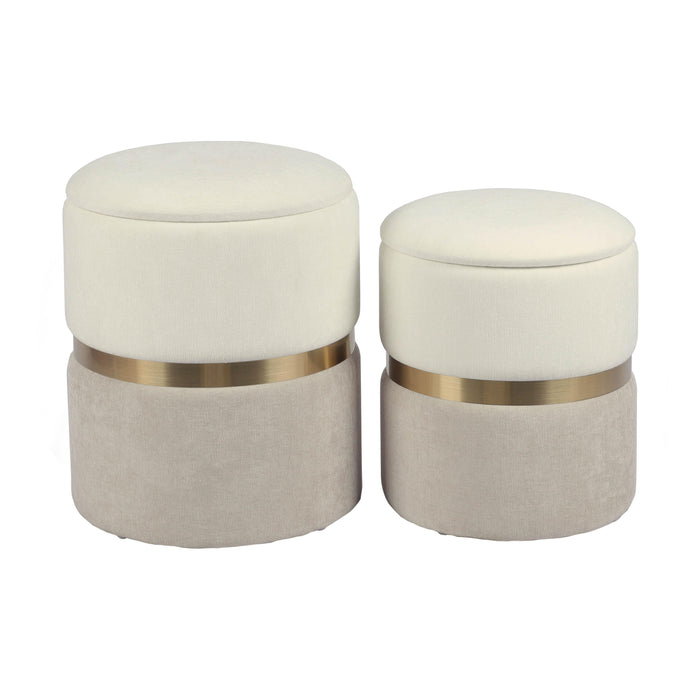 Gigi Cream and Tan Chenille Storage Ottoman - Set of 2 - Home And Beyond