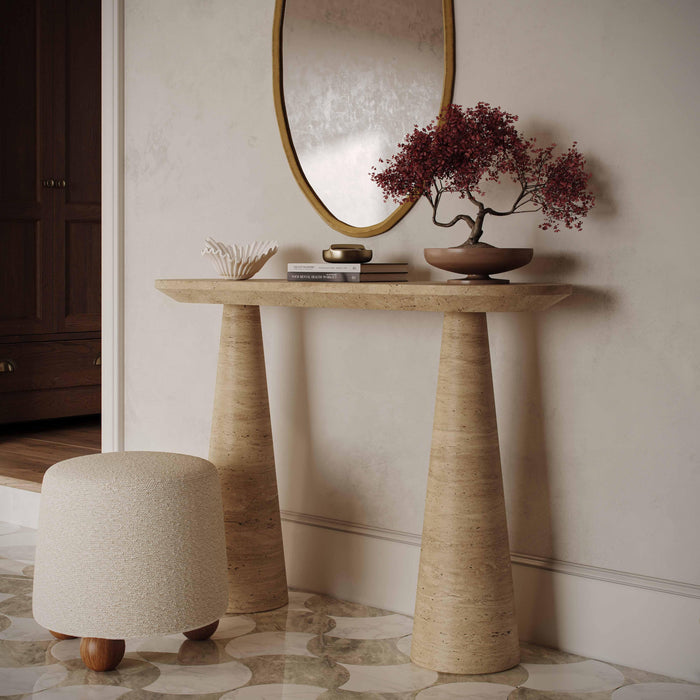 Sandra 47" Faux Travertine Indoor/Outdoor Console Table - Home And Beyond