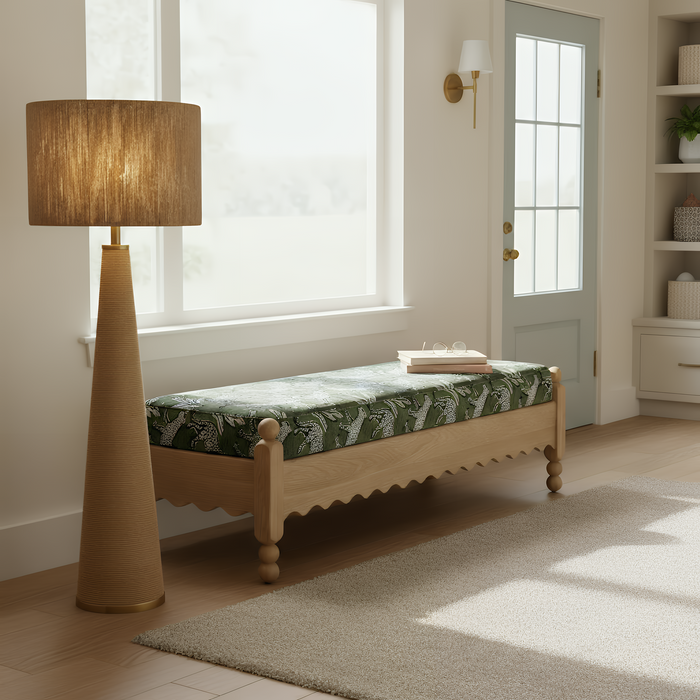 Thelma 56" Leopard Performance Jacquard Fabric Bench - Home And Beyond