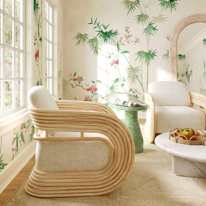 Lauretta Cream Fabric and Natural Rattan Accent Chair - Home And Beyond